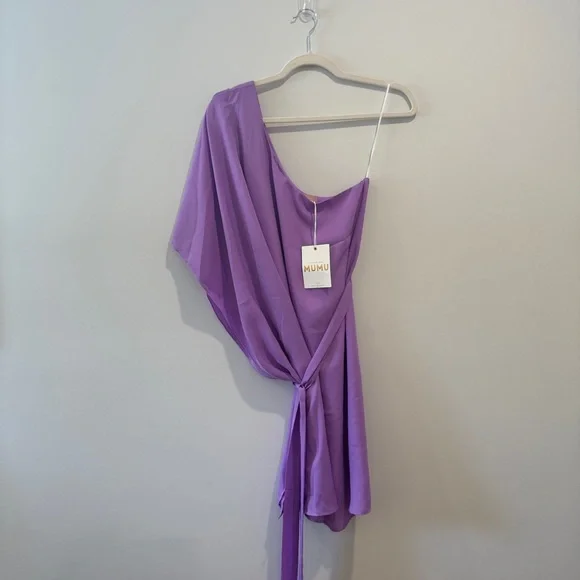 Show Me Your Mumu Trish One Shoulder Mini Dress Size Small Purple - Picture 2 of 6